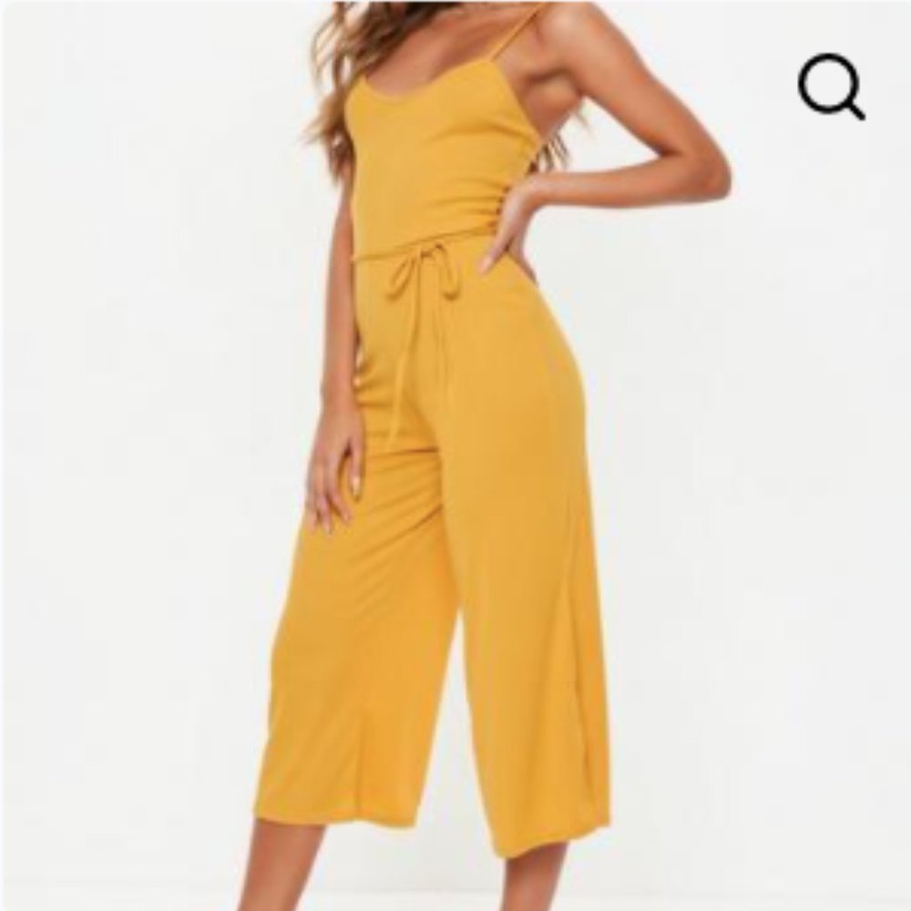 Ribbed Spaghetti Strap Wide leg Culotte Jumpsuit